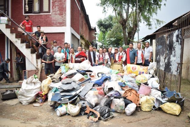 Salangtem Ward Sanitation Committee members collected and submitted about 400 kgs of plastic waste from the ward to the Mokokchung Municipal Council on June 4. (Morung Photo)